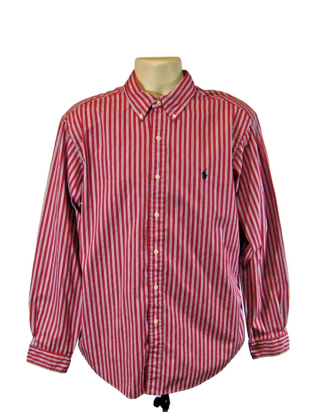 Ralph Lauren Red and White Striped Black Button-Down Shirt